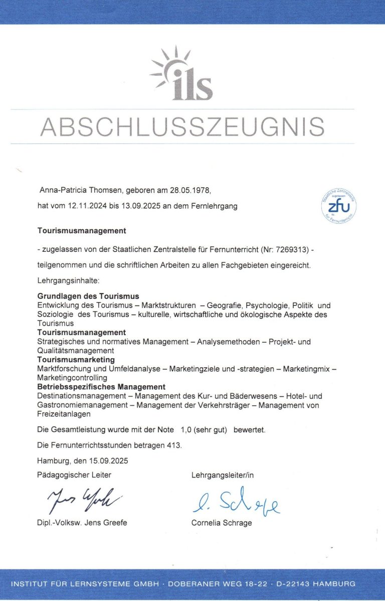 Anna Thomsen Marketing | ILS Abschlusszeugnis