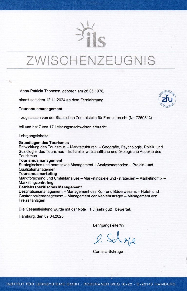 Anna Thomsen Marketing | ILS Abschlusszeugnis
